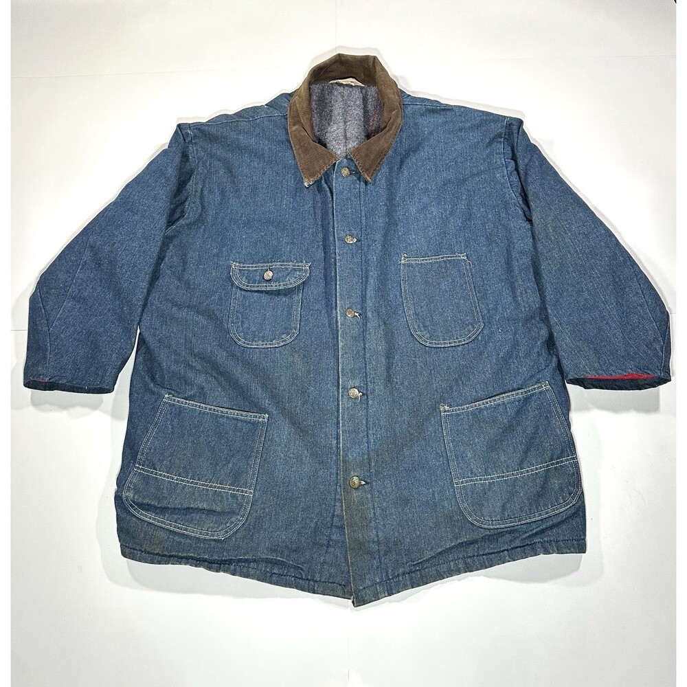 VTG Key Imperial Blanket Lined Corduroy Collar Denim Jean Jacket 70s Blue Rare